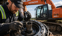 Excavator component being cleaned